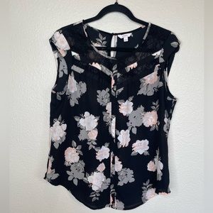 Candie’s Black Pink Floral Scoop Neck Lace Top Size Large